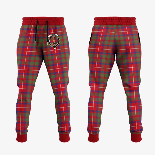 Shaw Red Modern Tartan Crest Jogger Sweatpants For Sale