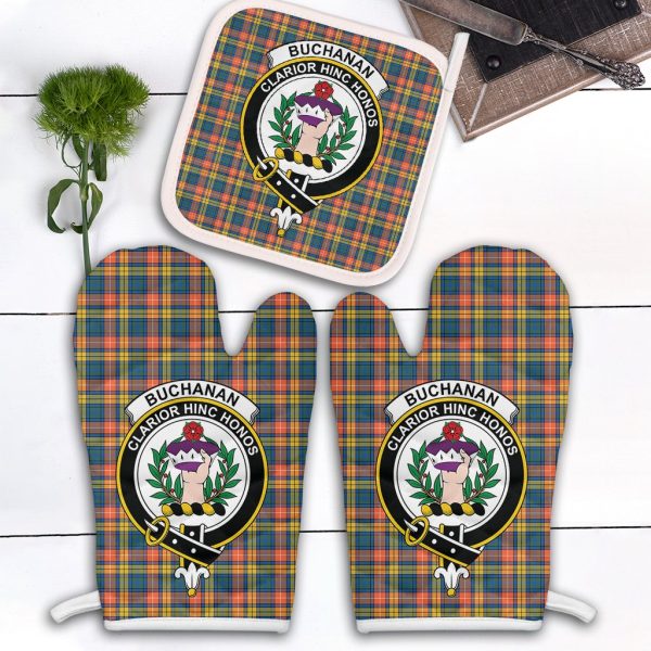 Buchanan Ancient Tartan Crest Oven Mitt And Pot Holder (2 Oven Mitts + 1 Pot Holder) on Sale