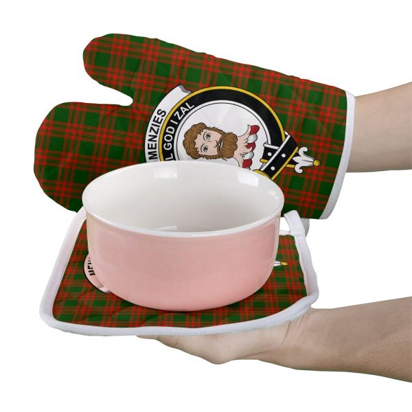 Menzies Green Modern Tartan Crest Oven Mitt And Pot Holder (2 Oven Mitts + 1 Pot Holder) Supply - Image 2