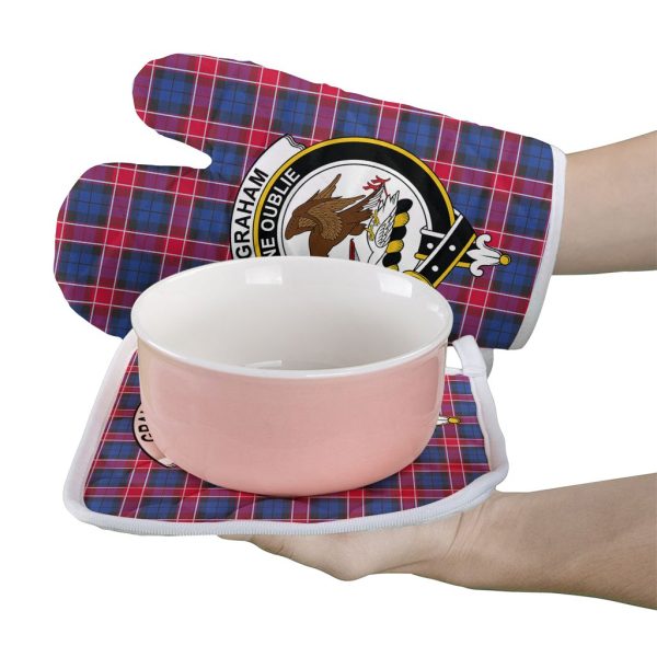 Graham Of Menteith Red Tartan Crest Oven Mitt And Pot Holder (2 Oven Mitts + 1 Pot Holder) For Discount - Image 2