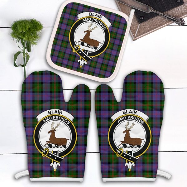Blair Modern Tartan Crest Oven Mitt And Pot Holder (2 Oven Mitts + 1 Pot Holder) Hot on Sale
