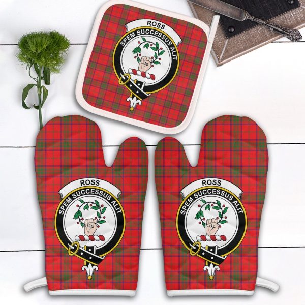 Ross Modern Tartan Crest Oven Mitt And Pot Holder (2 Oven Mitts + 1 Pot Holder) Online Sale