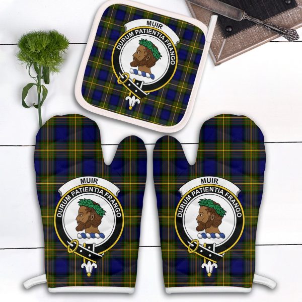 Muir Tartan Crest Oven Mitt And Pot Holder (2 Oven Mitts + 1 Pot Holder) For Discount