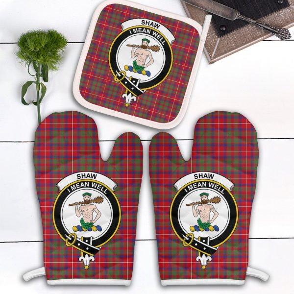 Shaw Red Modern Tartan Crest Oven Mitt And Pot Holder (2 Oven Mitts + 1 Pot Holder) Online Hot Sale