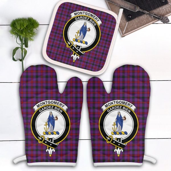 Montgomery Modern Tartan Crest Oven Mitt And Pot Holder (2 Oven Mitts + 1 Pot Holder) Online Sale