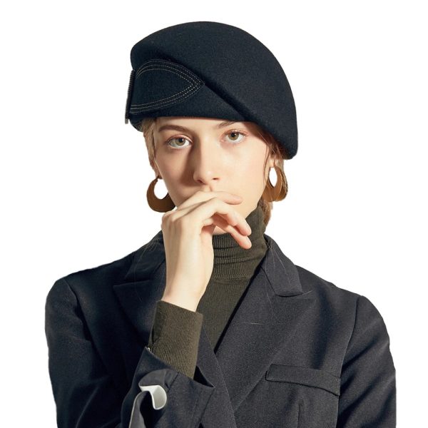 Vintage Wool Felt Cloche Hat Wide Brim Bowler Fedora with Bow Cap Online