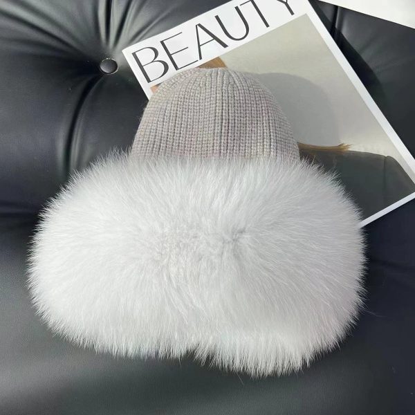 Women’s Natural Fox Fur Fedora Fluffy Warm Winter Knitted Fur Hat Online - Image 5