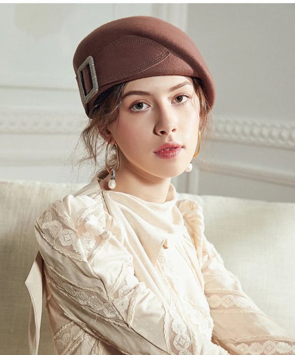 Vintage Wool Felt Cloche Hat Wide Brim Bowler Fedora with Bow Cap Online - Image 4