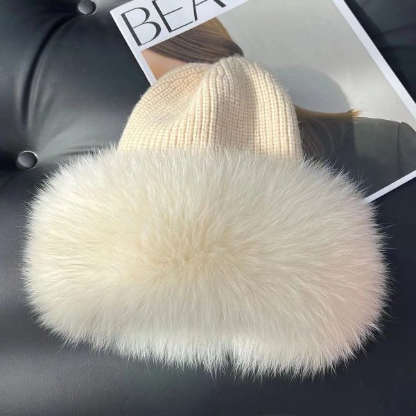 Women’s Natural Fox Fur Fedora Fluffy Warm Winter Knitted Fur Hat Online - Image 4
