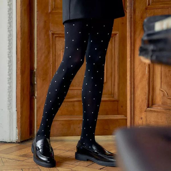 Winter Velvet Pantyhose Dot Tights with Large Elastic Fit Candy Colors For Discount - Image 3