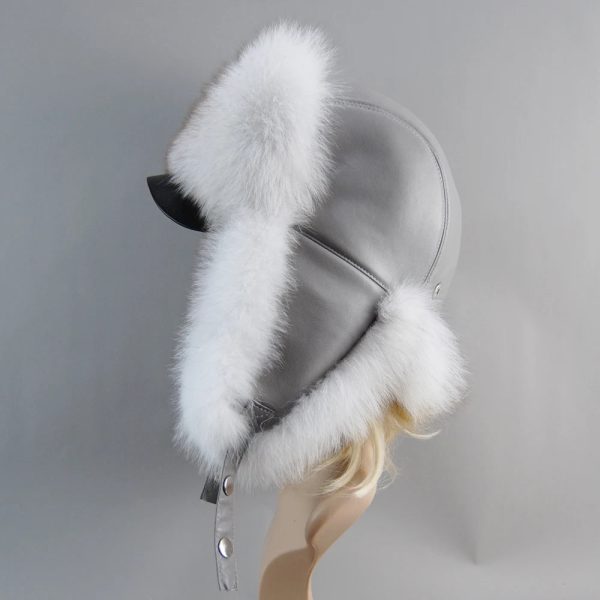 Real Leather Fox Fur Women Hat Snow Skiing Earflap Winter Outdoor Cap For Sale - Image 5