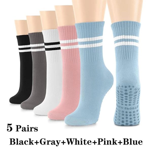 5Pairs Pilates Yoga Socks Non Slip Silicone Grips Cotton Fitness Socks Online - Image 4