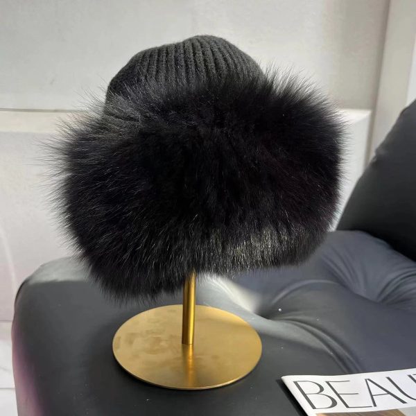 Women’s Natural Fox Fur Fedora Fluffy Warm Winter Knitted Fur Hat Online